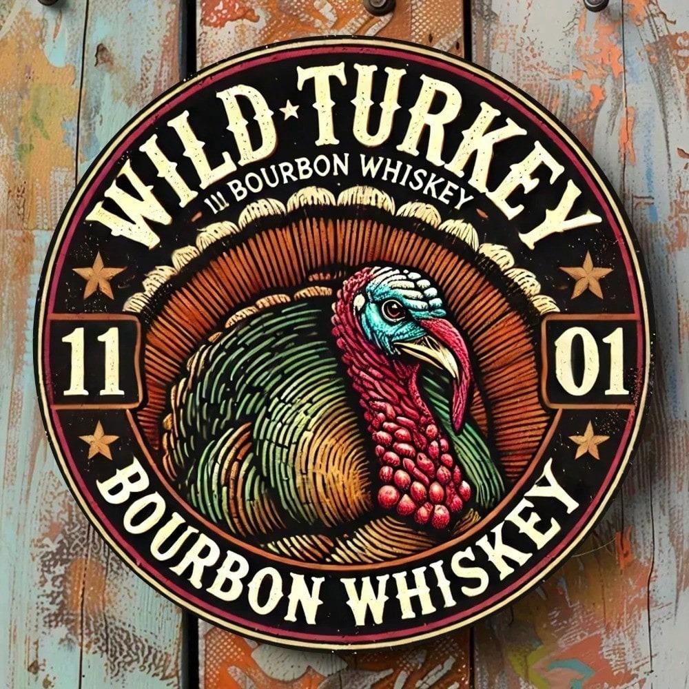 Винтажная металлическая круглая вывеска Wild Turkey Bourbon 8 дюймов для бара, мужской комнаты, настенное искусство