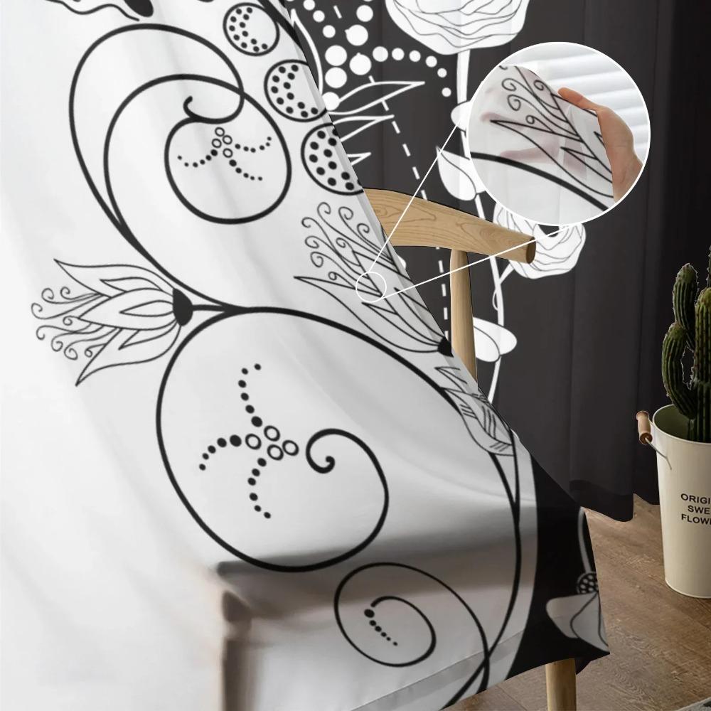 Черно-белый цветочный узор тюль оконные шторы гостиная органза прозрачная вуаль занавеска спальня кухня домашний декор драпировка