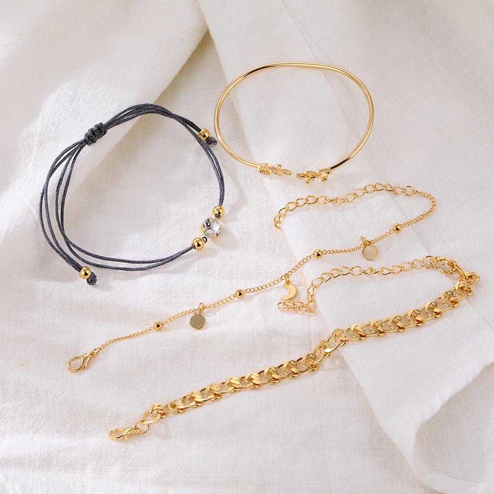 6 шт./компл., богемные женские винтажные роскошные блестки, простая золотая толстая цепочка, кристалл, замок, кулон, нестандартный браслет