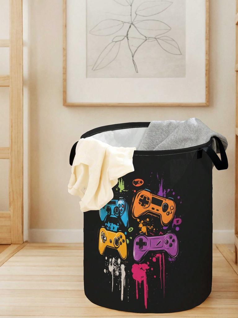 Game machine, laundry basket, foldable large capacity canvas storage bucket, children's toys, clothing storage, home bathroom