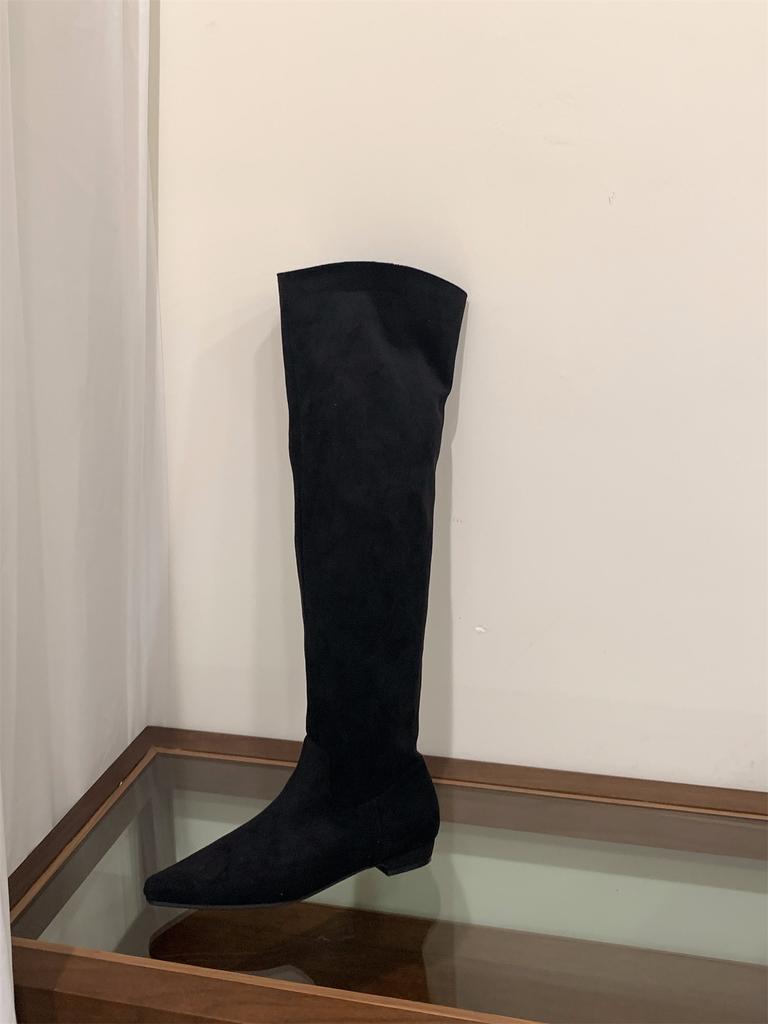 Ботинки-рыцари на толстом каблуке из хаки замши с высоким голенищем, женские ботинки, осень-зима 2025, узкие ботинки с V-образным вырезом