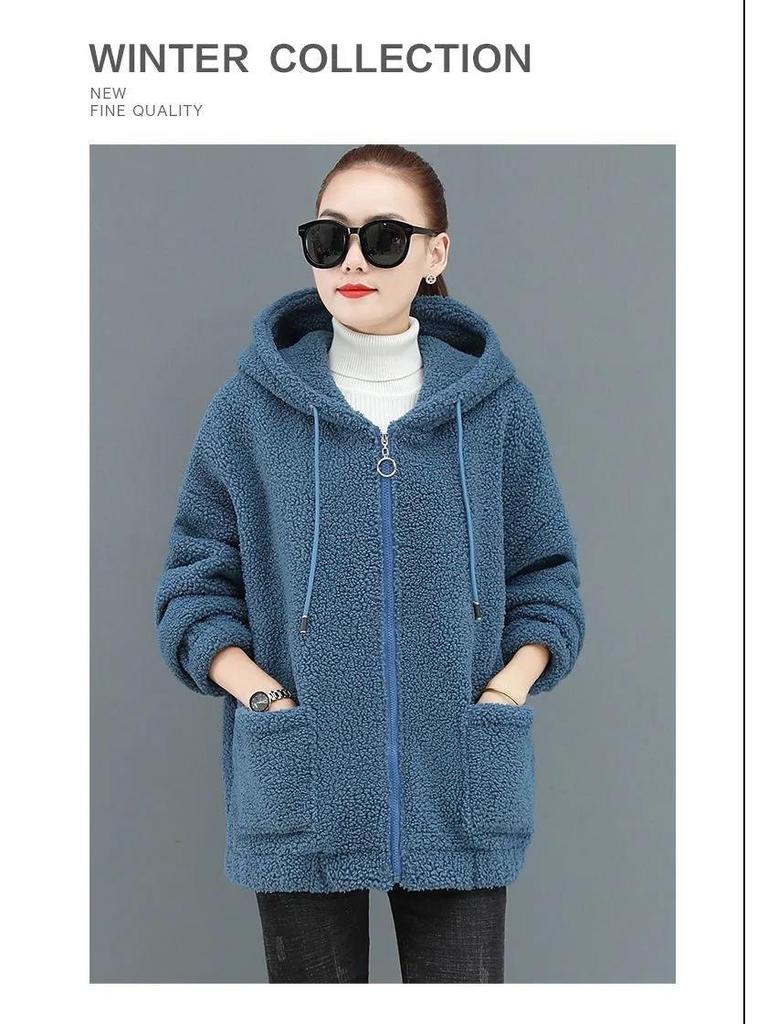 Women's Six-Color Teddy Fleece Hoodie: Korean Style, Plus-Size, Thick Autumn/Winter Cardigan