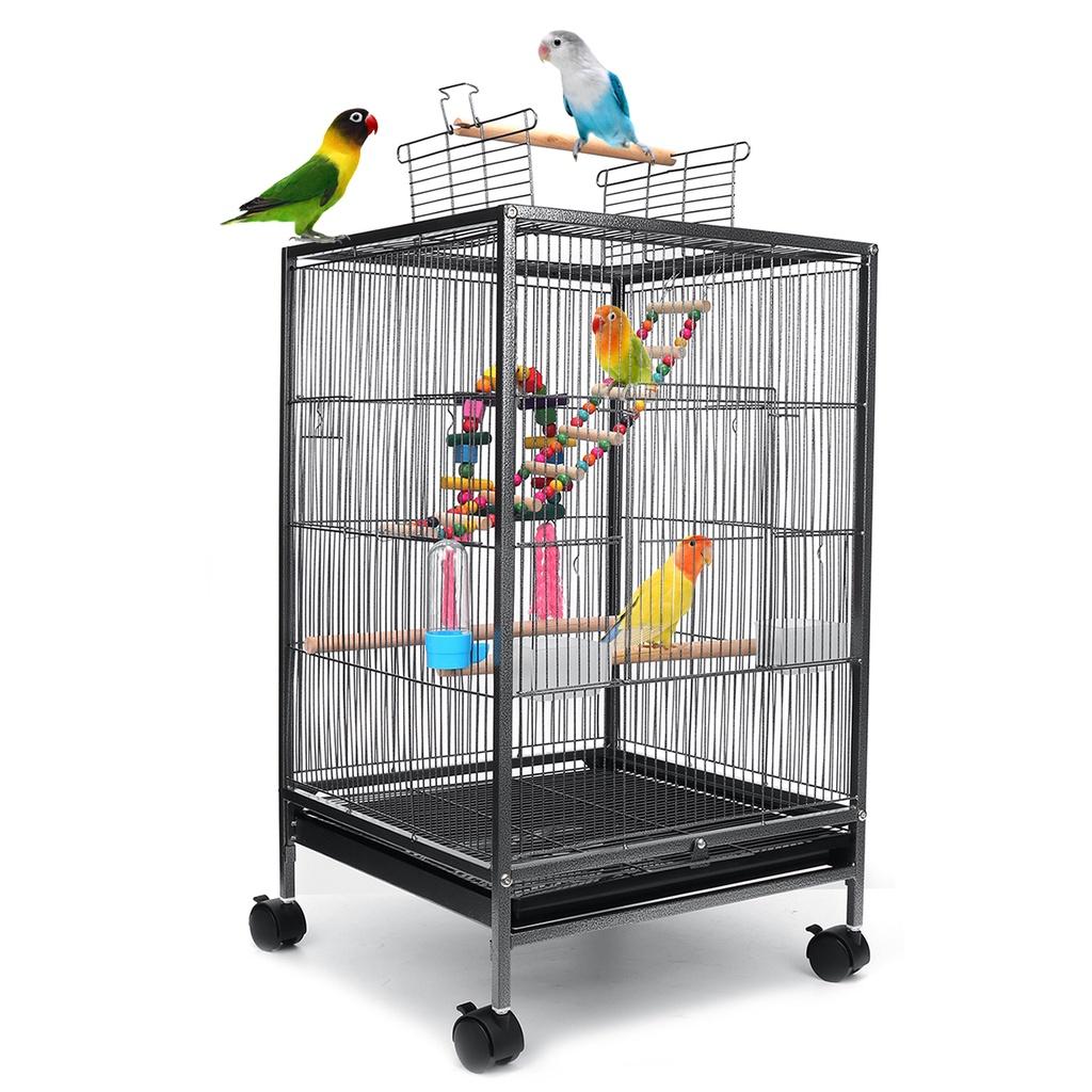 17.95""x17.95""x33.86"" Black/White Plastic+Iron Luxury Large Parrot Cage Bird Metal Pigeon Supplies With Hanging Cave Pet Decor Products