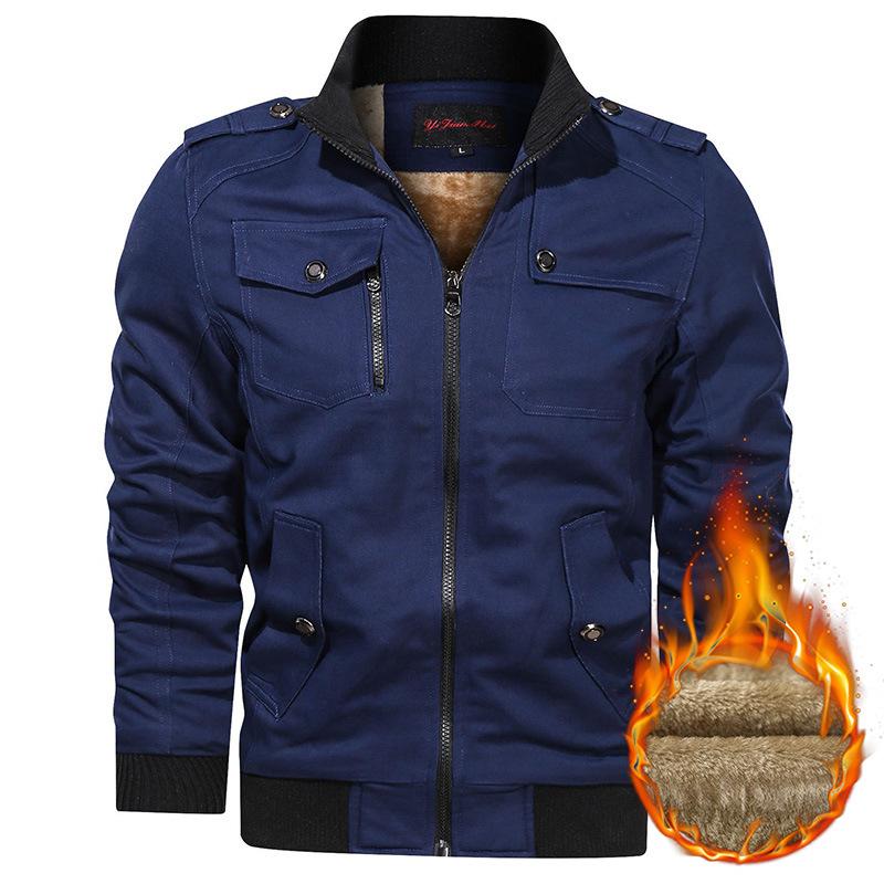 Мужские куртки Тренд на воротник-стойку Весна и Осень Утолщенный деним Рабочая одежда Повседневный Комфорт Длинный рукав Хлопковая куртка на одежде