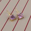 Purple Amethyst Gemstone Faceted Cut Hook Earring | Cushion Shape Gold Plated Prong Sett Brass Jewelry | Handmade Earring For Women |