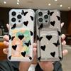 Ударопрочный прозрачный чехол с отделением для карт и рисунком в виде сердечек для iPhone 16 Pro 15 14 13 Pro Max 12 11 Мягкий силиконовый защитный чехол для линз Anti-Fall Slim Cover