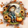 Charming Scarecrow and Fall Harvest Wood Sign - 7.9"X7.9" Round Wreath Centerpiece for Door, Wall, Home, Porch