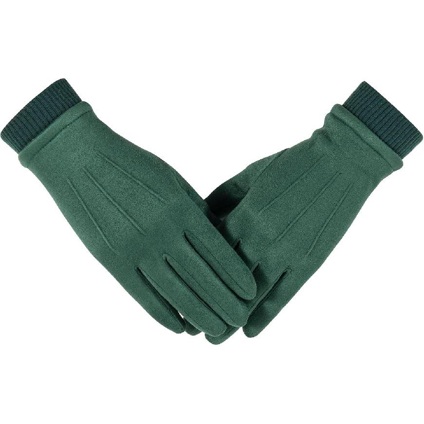 Winter Suede Gloves Women, Warm Wool Lining Touchscreen Texting