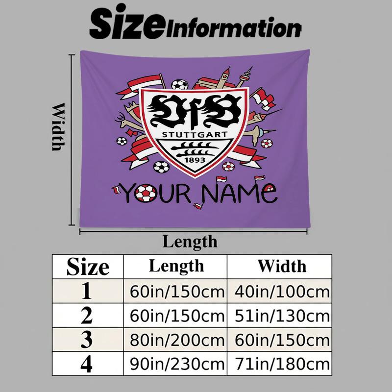 Custom Name VfB Stuttgart Printed Tapestry – Wall Hanging for Bedrooms, Dorms, and Home Decor