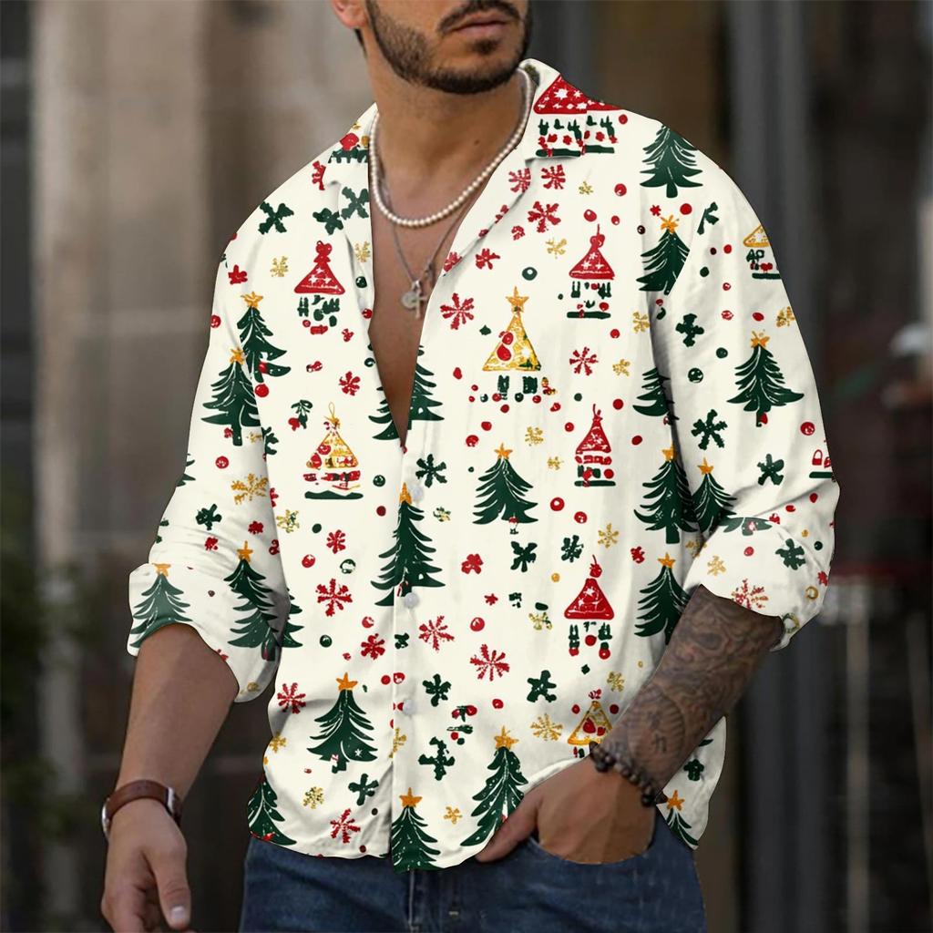 Men'S Casual Loose Fitting Long Sleeved Shirt Fashionable Lapel Shirt Top