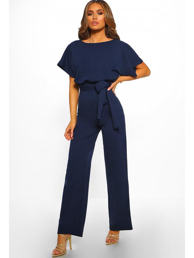 Women's Summer Button-Tie Short Sleeve Jumpsuit - European and American Style