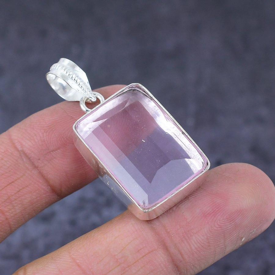 Розовый Кунцит Драгоценный камень Ручная работа 925 Стерлинговое серебро Ювелирная подвеска 1,58" C2O27