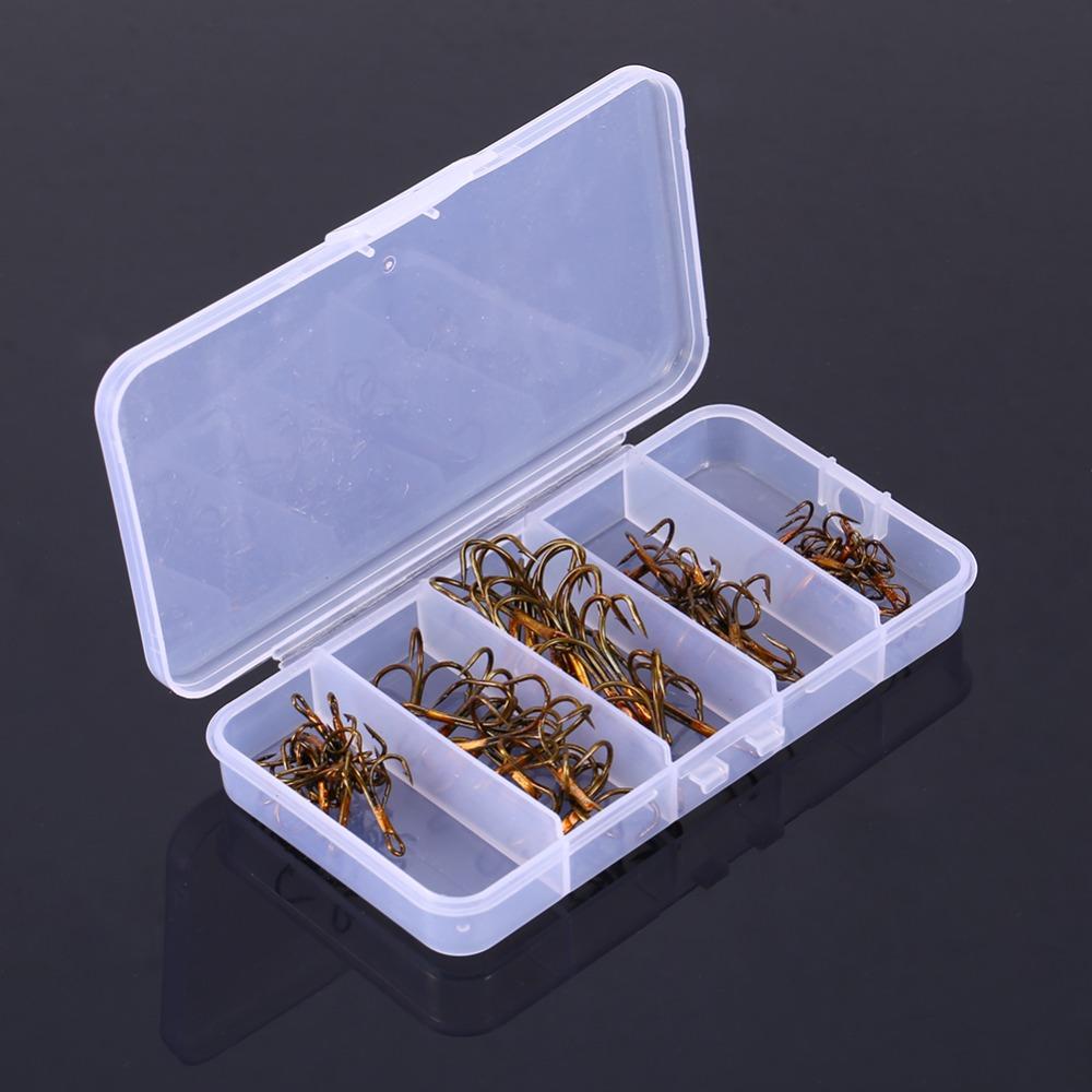 50PCS High Carbon Steel Treble Hook Set Round Bend Three Anchor Hook  Saltwater Environments