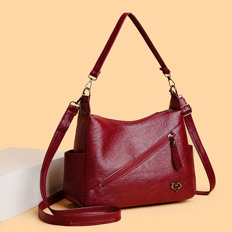 Small Square Bag Women's Soft Leather Handbag Shoulder Crossbody Bag Mother Bag