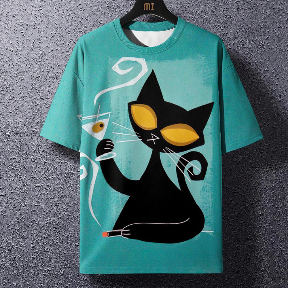 Футболка Samurai Cat, мужская летняя модная японская футболка с коротким рукавом