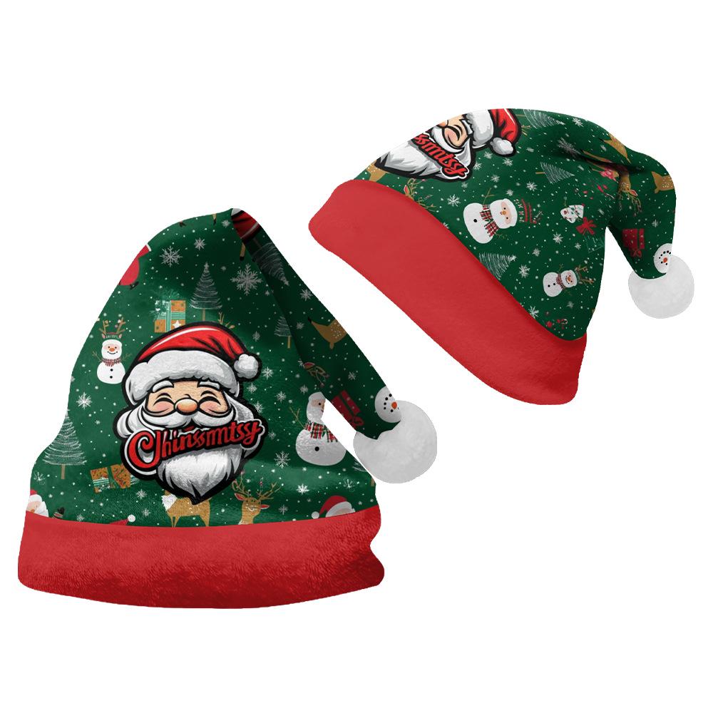 2024 Santa Claus Print Velvet Plush Christmas Hat for Adults & Kids - Double-sided Fleece