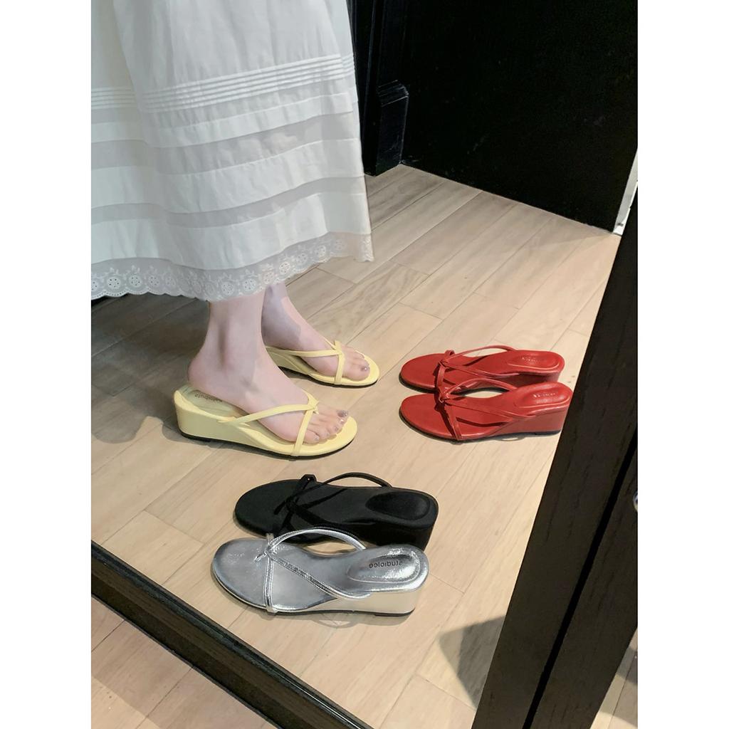 Sheepskin Grape Mother and High 6cm Slippers Women's Summer Toe Fairy Wind Outside Wearing Thin Strap Wedge Herringbone Cool Slippers