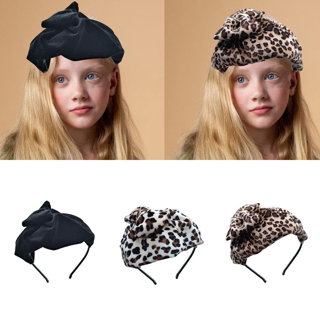 Bowknot Hairhoop Half Caps for Women Elegant Leopard Pattern Headband Nonslip Sweet Fascinator Hairband for Formal Dress