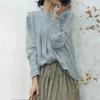 Summer Lace Pleated Stand Collar Long Sleeve Shirt Women Autumn Summer Thin Casual Mori Shirts