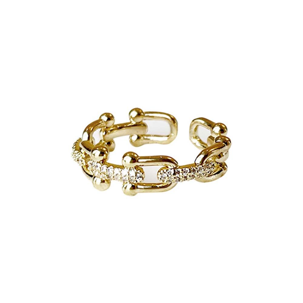 Rhinestone Geometric Twist U Shaped Buckle Women Rings Zircon Finger Rings Korean Style Open Rings