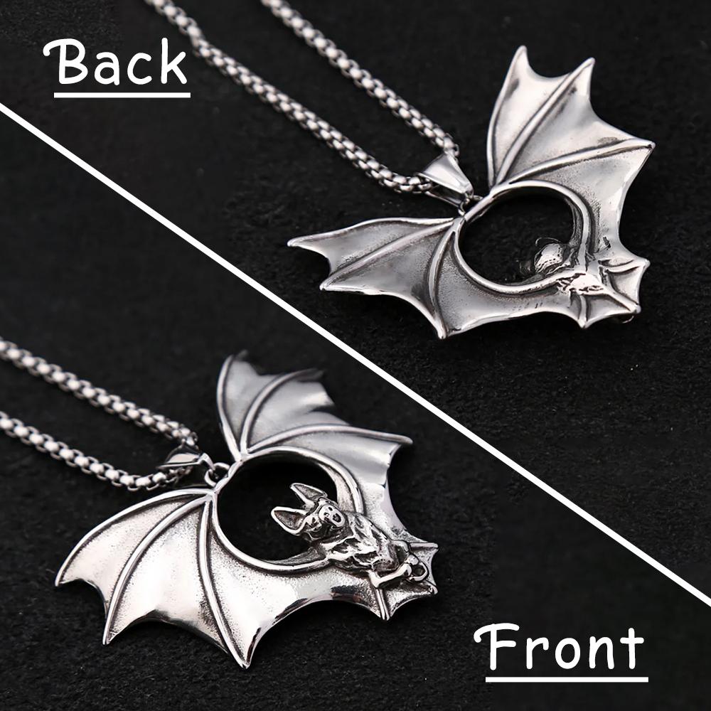 Classic Design Stainless Steel Bat Necklace Men Punk Hip Hop Biker Animal Pendant Jewelry High Quality Halloween Gift