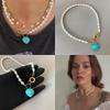 Blue Pine Heart Pendant Necklace with Natural Freshwater Pearls - Niche Design Sweater and Clavicle Chain
