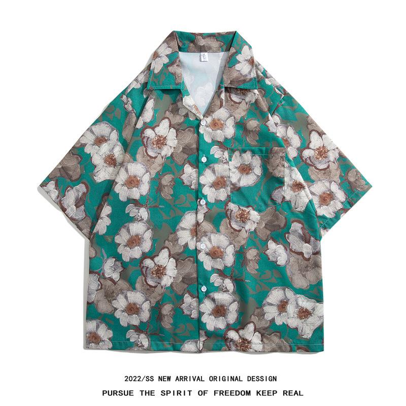 Tide Brand Retro Printed Shirt Men's Short-sleeved Couple 2022 Summer Loose Hawaiian Fashion Shirt Cardigan