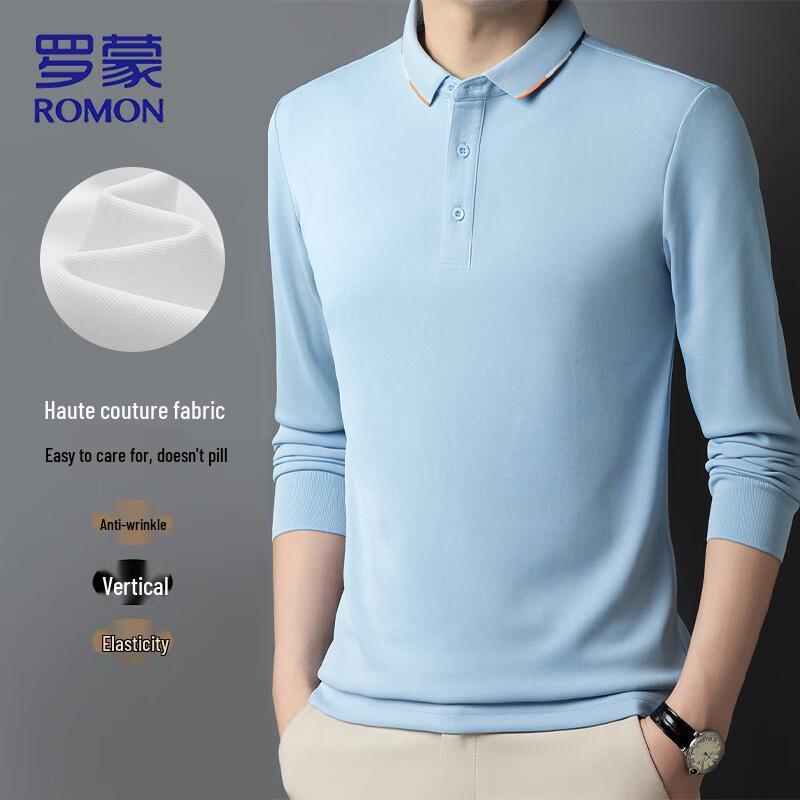ROMON Мужская классическая рубашка-поло с длинным рукавом в стиле business casual