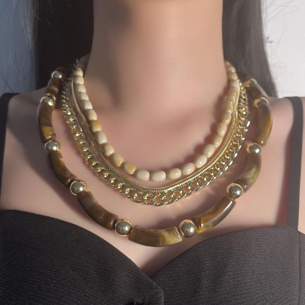 Dark Brown Bohemian Necklace Retro Bead Necklace Creative Multi Layer Necklace Party