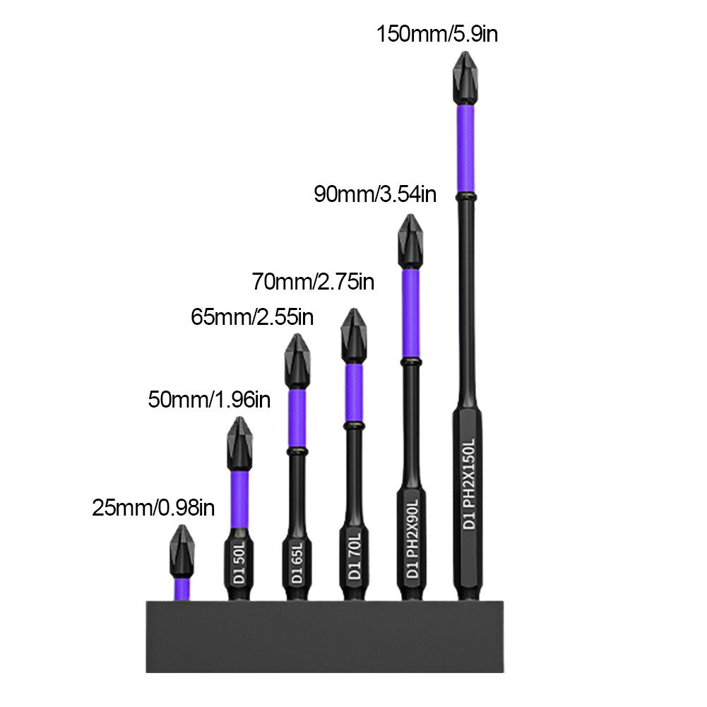 D1 Magnetic Batch Head PH2 Cross Screwdriver Set High Hardness Non-Slip Impact Drill Bit 25/50/65/70/90mm Anti-shock Screwdriver