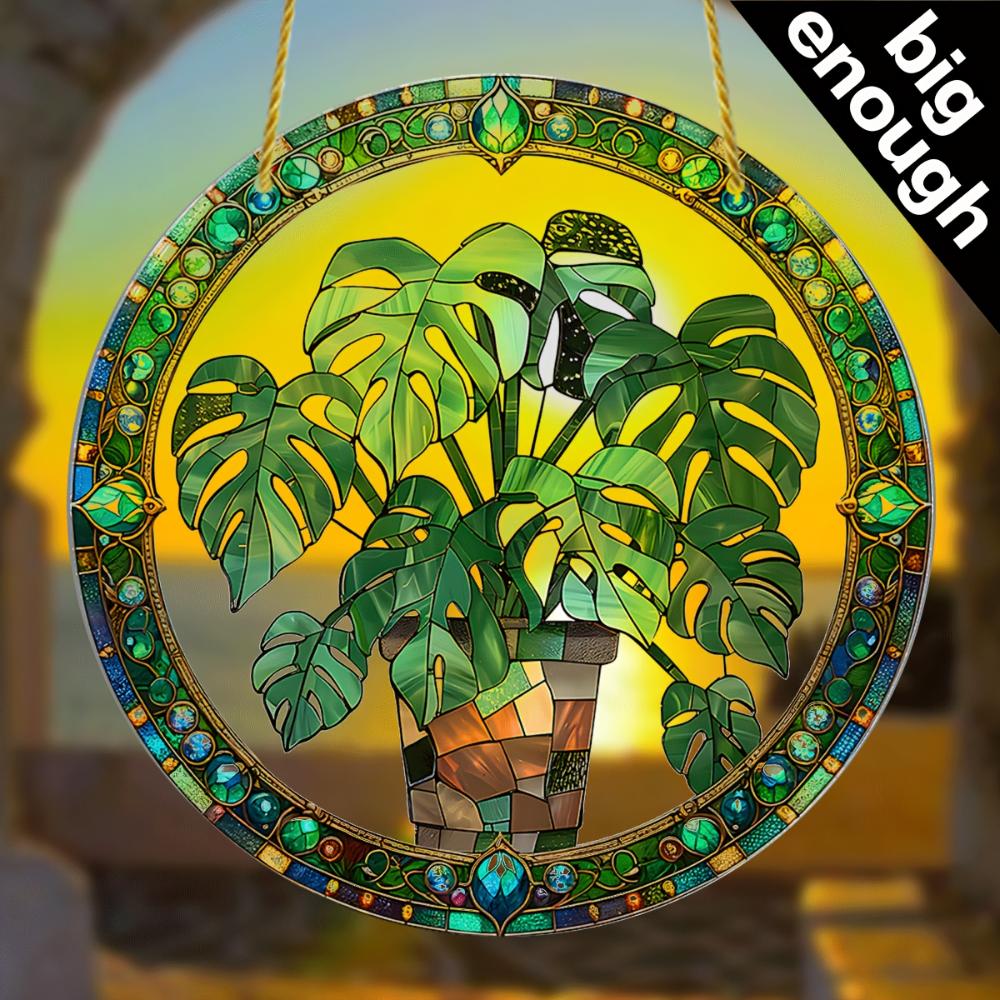 2D плоский кристалл зеленый лист ловца солнца сад экзотические джунгли тропическое украшение подвеска на окно стену, зеленое натуральное украшение, украшение для праздничной вечеринки