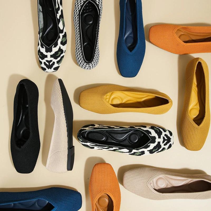 Плоские однотонные туфли на плоской подошве женские трикотажные удобные женские балетки повседневная обувь женские Zapatos De Mujer 2024