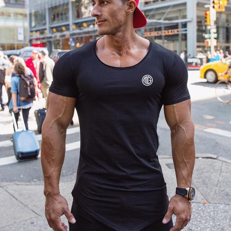 Muscleguys Спортивная футболка для фитнеса, жилет для мышц, мужская высокоэластичная тренировочная футболка с короткими рукавами, легкая дышащая футболка для спортзала, бодибилдинга