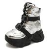 Fashion 9cm Synthetic 2024 Patent Leather Synthetic Platform Wedge Ankle Booties Women Fashion Chunky Sneakers Spring Autumn Shoes