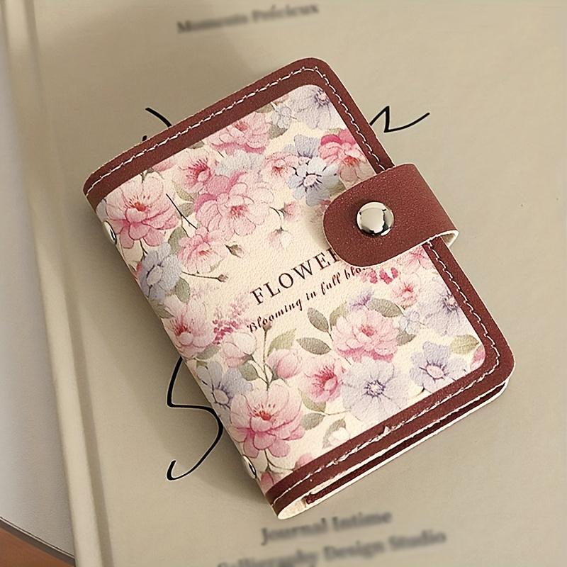 Casual Floral PU Leather Card Holder Wallet for Women Wet Wipe Clean Multi-Slot Compact Design Credit Card & ID Case with Snap Closure Holds 22 Cards