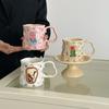 Керамическая кофейная кружка с эргономичной ручкой, безопасная для мытья в посудомоечной машине, с необычным цветочным узором, оригинальная чашка для кофе