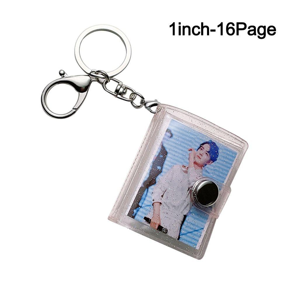 Portable 1/2 Inch Mini Photo Album 16 Pockets with Keychain Backpack Keyring Snap Button Design PVC Keychain Mini Album