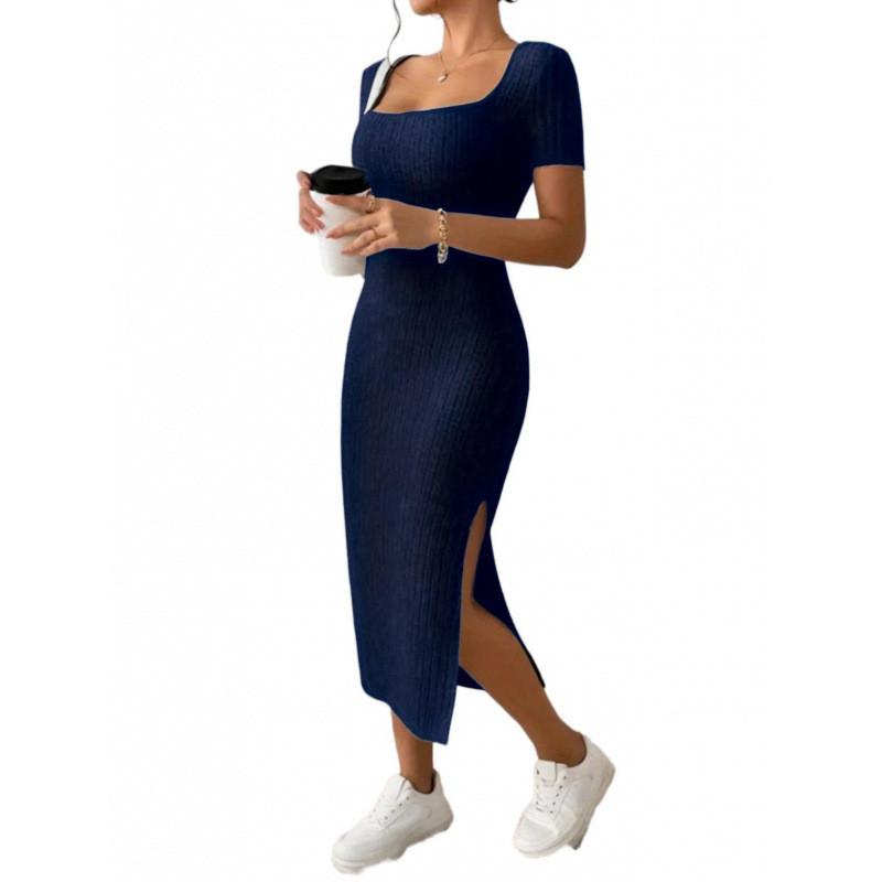 Summer Dress Women Satin Fabric Bodycon Open Slit Casual Elegant For Office Wear