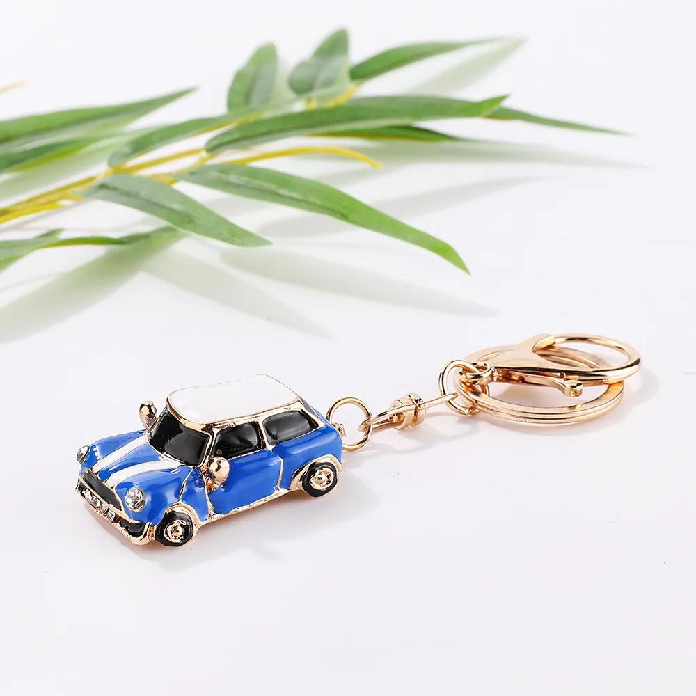 Cartoon Mini Car Keychain Rhinestone Car Model Metal Key Ring Decorative Pendant Accessories for MINI Cooper S JCW R50