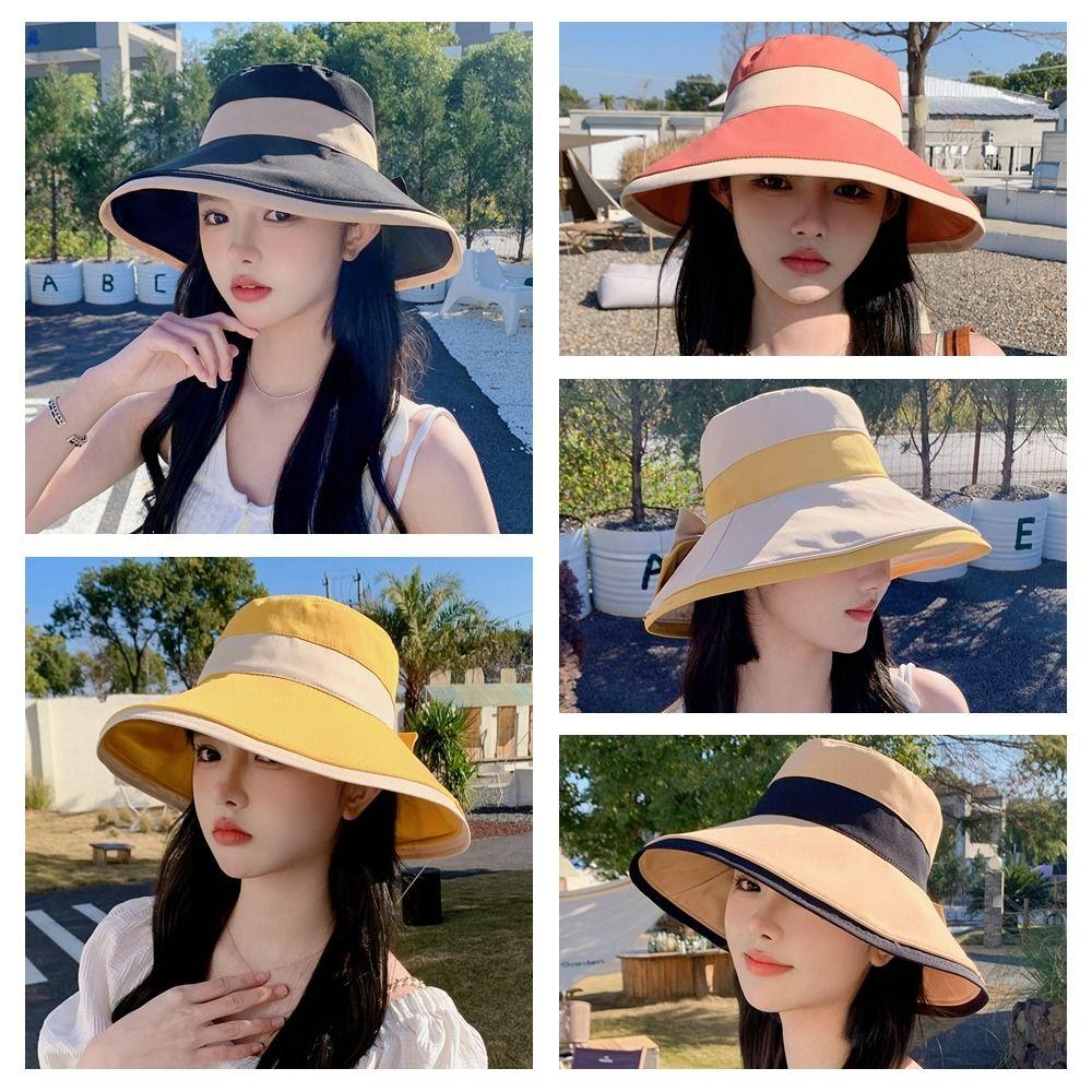 Korean Style Sunscreen Fisherman Hat Sun Protection Bow Bucket Hat Sweet Wide Brim Sun Hat Travel