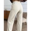 Women Wide Legs Pants Elastic High Waist Overlap Stitch Pure Color Casual Pants for Daily Wear