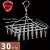 1pc Sock Drying Rack With 30 Hooks Stainless Steel Rotatable Hanger Windproof Drip Hanger Foldable Sock Hanger
