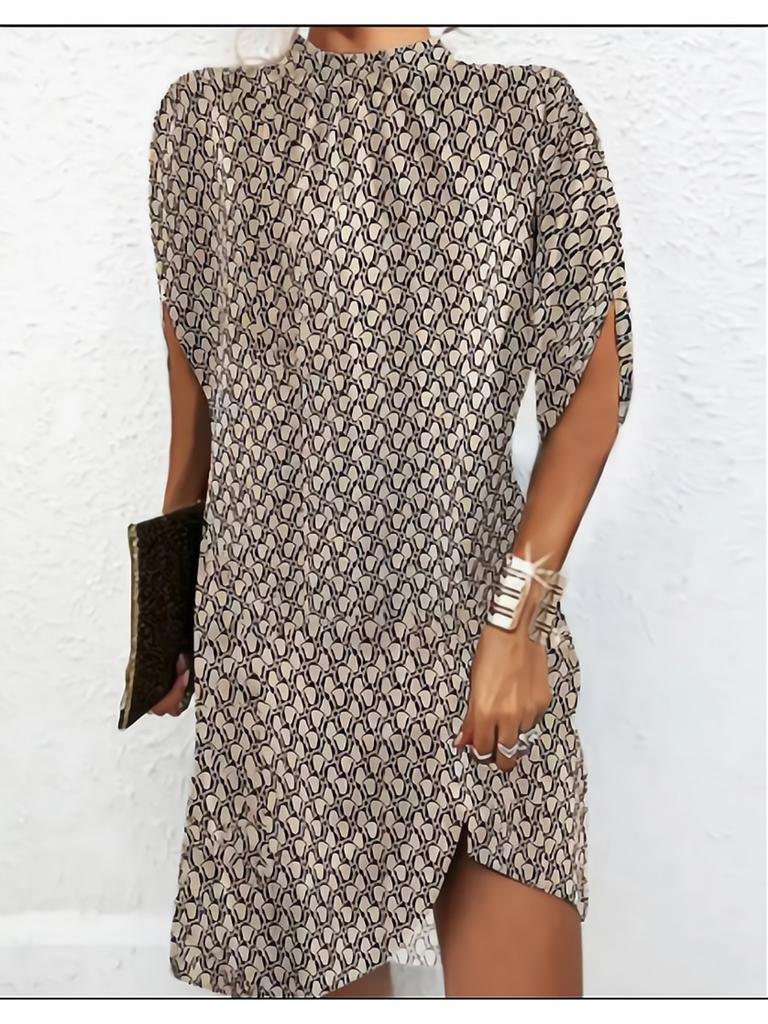 Round Neck Print Flower Dress Waist Hugging  Elegant Pleated Dress for Women Short Sleeve Loose Dresses Causal Dress