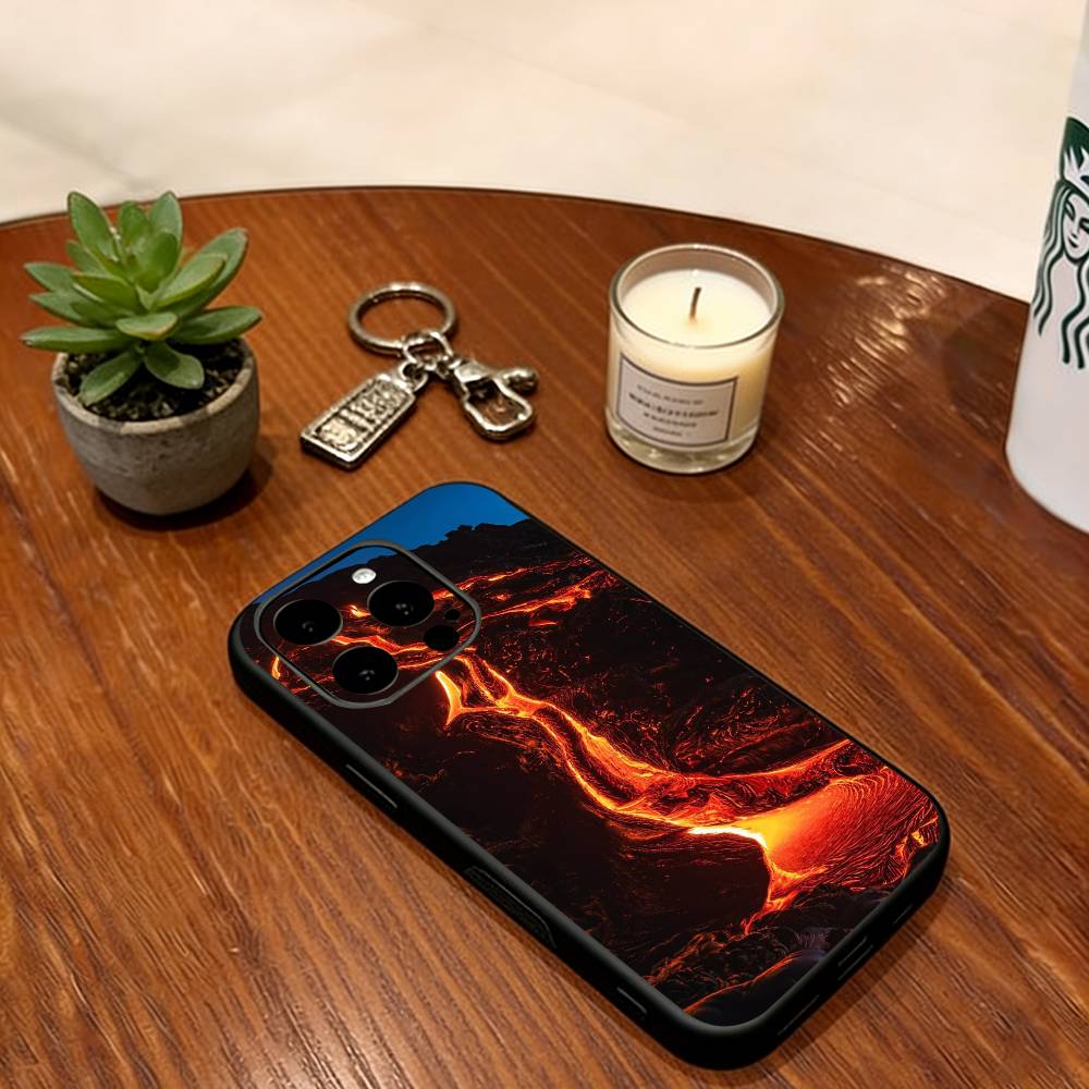 Чехол для телефона 'Извержение лавы' для iPhone 17,16,15,14,13,12,11 Plus,Pro Max,XS, Мягкий силиконовый черный чехол