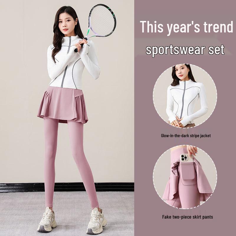 Женский костюм для йоги и пилатеса премиум-класса: Куртка, Юбка, Брюки для Осени/Зимы 2024 Фитнес и Бег