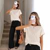 New Women's Jacquard Short Sleeve T-Shirt Crew Neck Casual Top Fashion Cotton Tee Blouse Multiple Colors