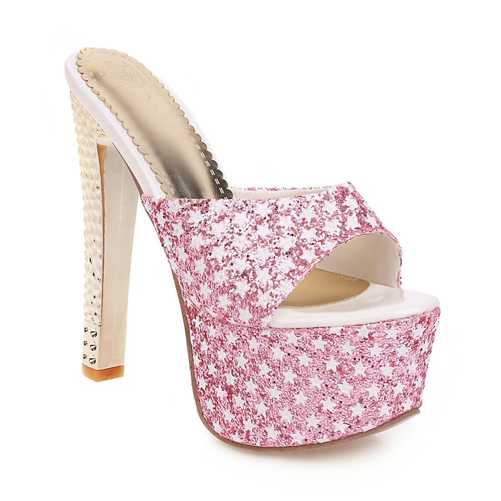 Sexy Slippers Women Summer Shoes Outdoor High Heels Platform Slides Ladies Luxury Designer Pink Red Stars Sandals Woman Big Size