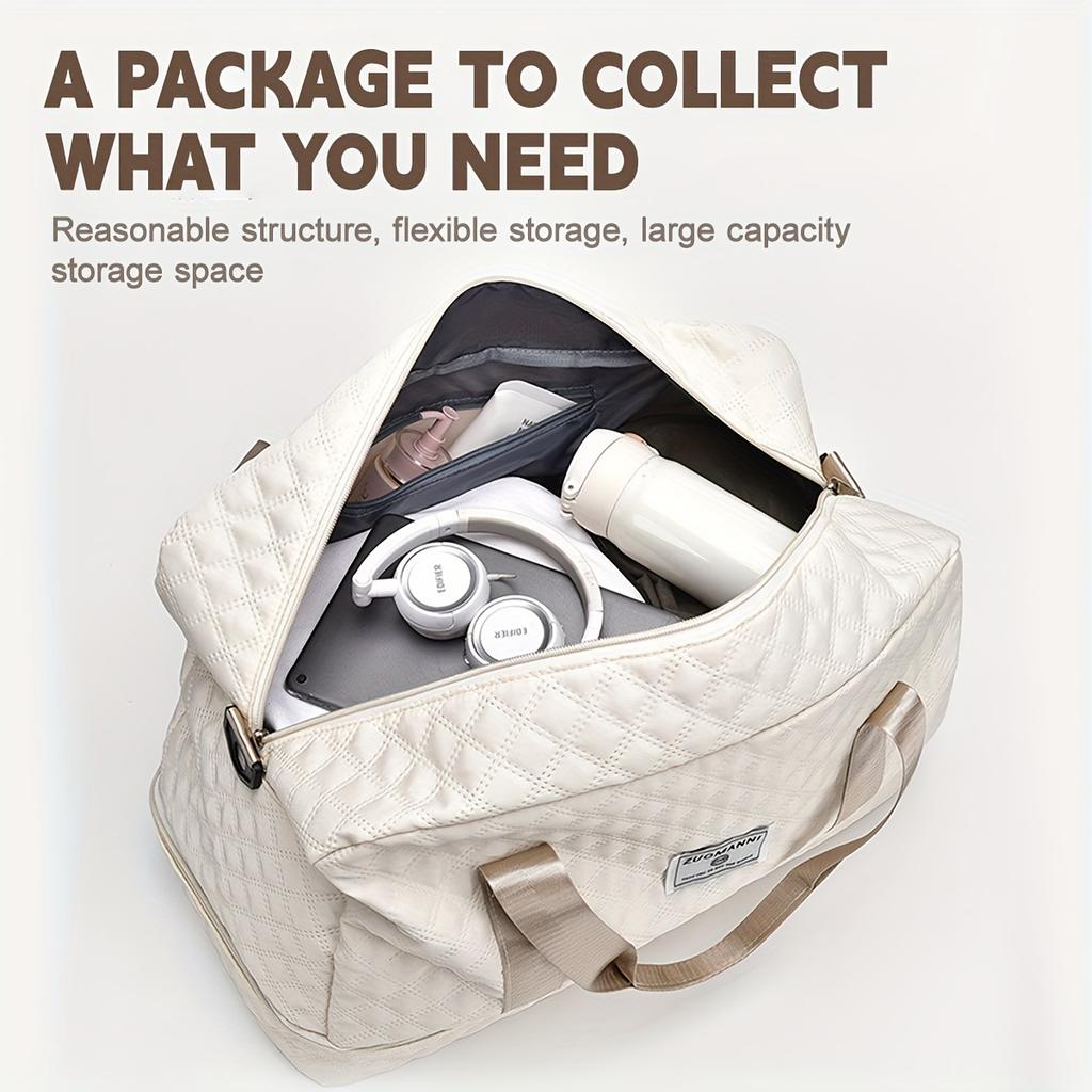 Дорожная сумка из ткани Оксфорд, стеганая, с отделением на молнии и регулируемым плечевым ремнем.