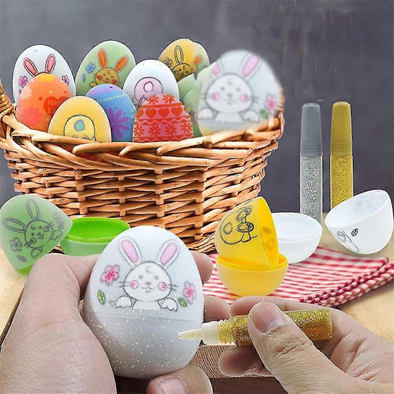 24pcs Easter Painting Eggs Hanging Plastic Easter Eggs With Rope, Diy Eggs Decoration For Party Favors