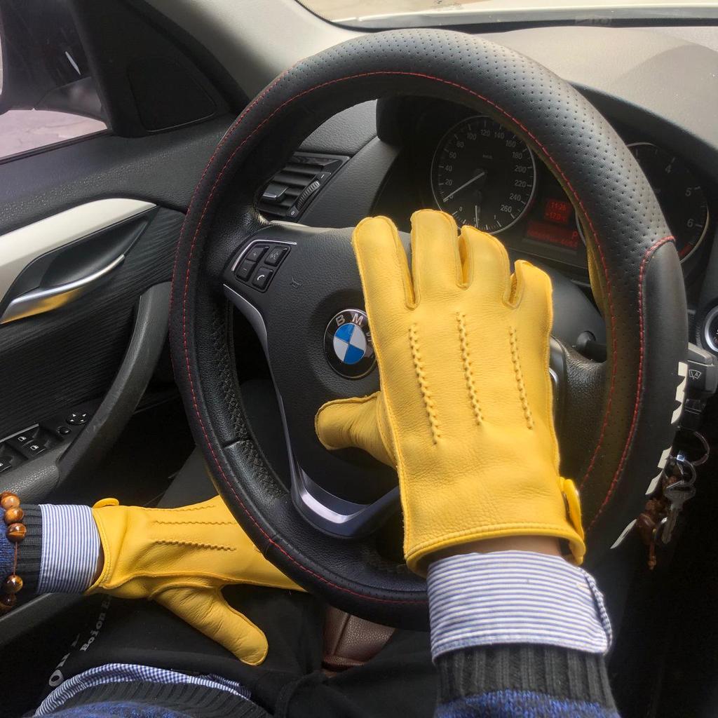 Мужские зимние теплые кожаные перчатки для вождения